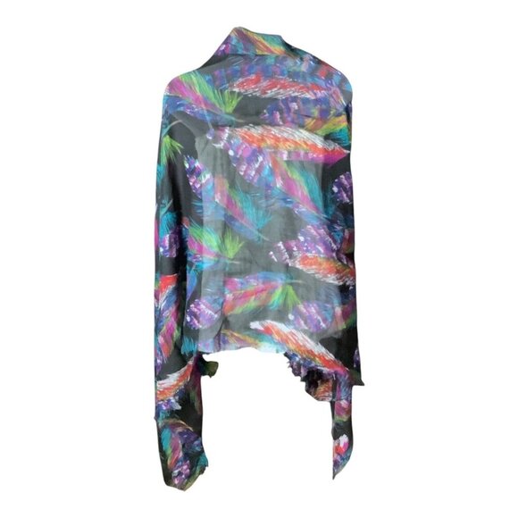 Bright Feather Print Womens Lightweight Scarf Multicolor 72"x30" Wrap Shawl - Picture 2 of 11